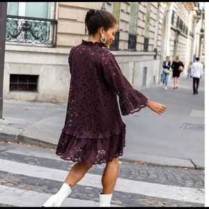 H&M Burgundy Lace Ruffle Detail Dress size L